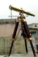 Antique Solid Brass Telescope With Wooden Tripod Nautical Navy Telescope picture
