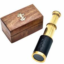 Nautical Mini Telescope Antique Brass Spyglass Vintage Scope with Wooden Box picture
