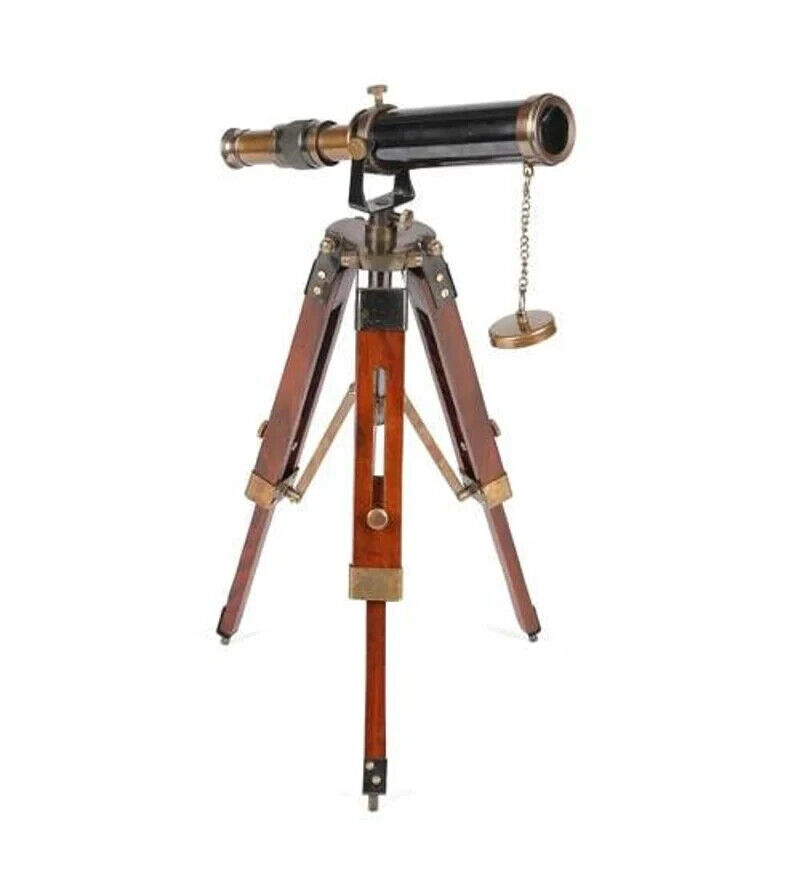 Antique Brass Telescope 10 inches with wooden Tripod stand