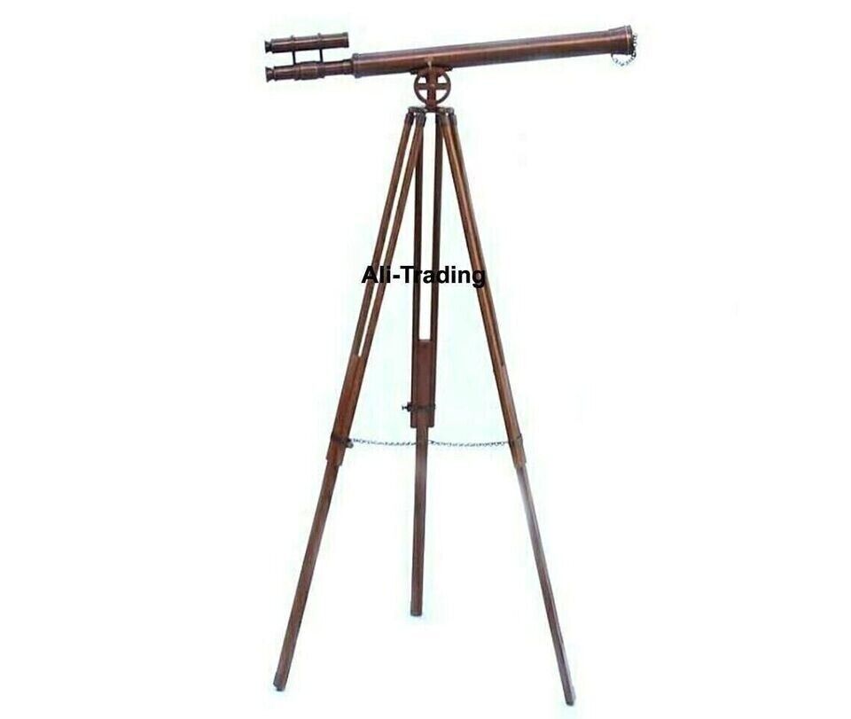 Telescope Nautical Antique Floor Standing Brass Telescope With Wooden Tripod