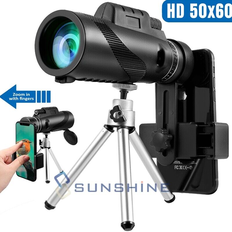50X60 Zoom HD Lens Monocular Scopes Telescope + Tripod + Clip for Cell Phone