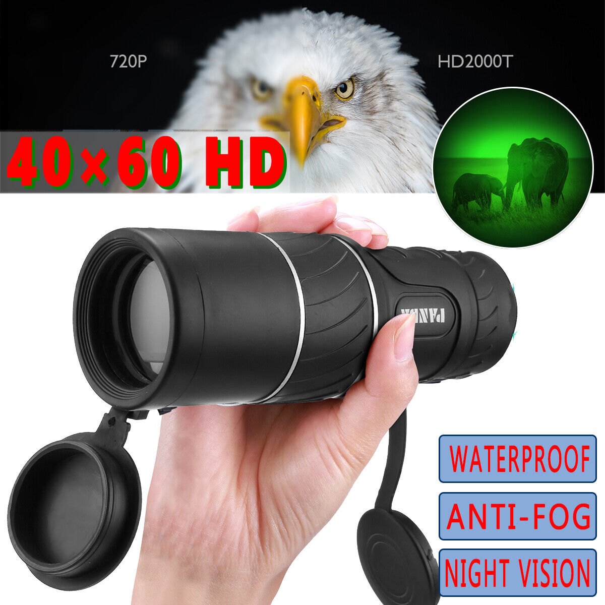 40X60 HD OPTICS BAK4 Night Vision Monocular High Power Telescope Portable + Case