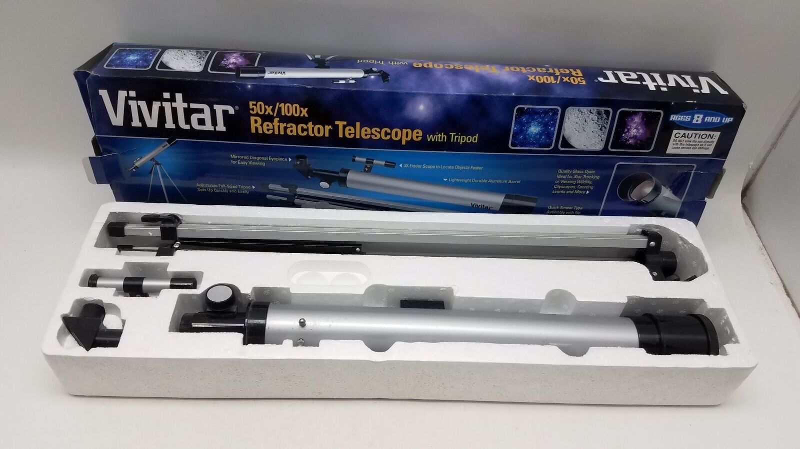 VIVITAR 50x/100x Refractor Telescope w Tripod & Box