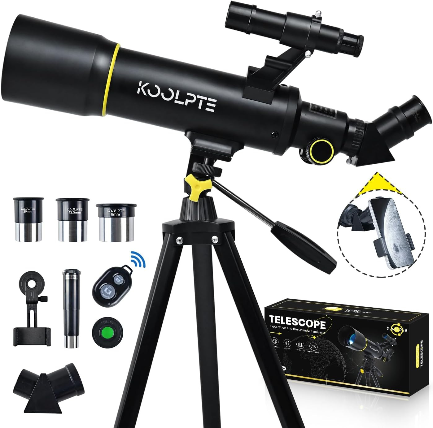 70mm Aperture Telescope - 20X-200X Magnification, Portable with Phone Adapter an