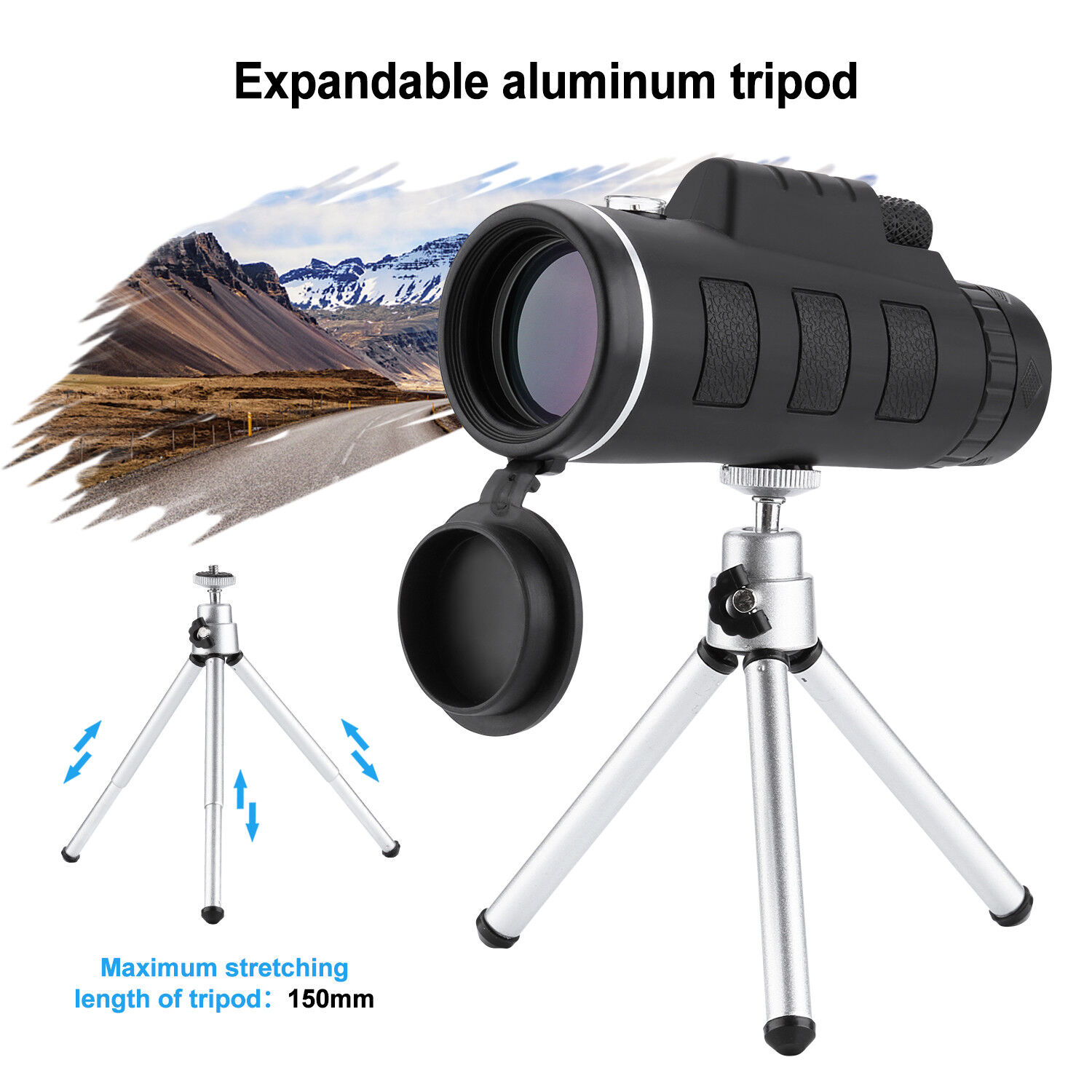 40X60 HD Lens Monocular Telescope+Tripod+Clip For Universal Phone Outdoor Hiking