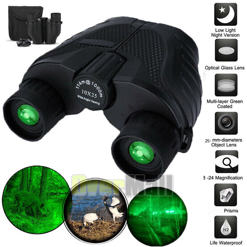 Day/Night 10x25 Military Zoom Powerful Binoculars Optics Hunting Camping+Case US