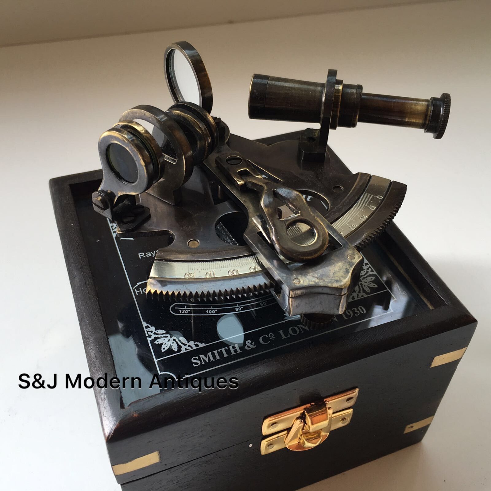 Antique Brass Pocket Sextant Navigation Nautical Marines Sextants Vintage Box