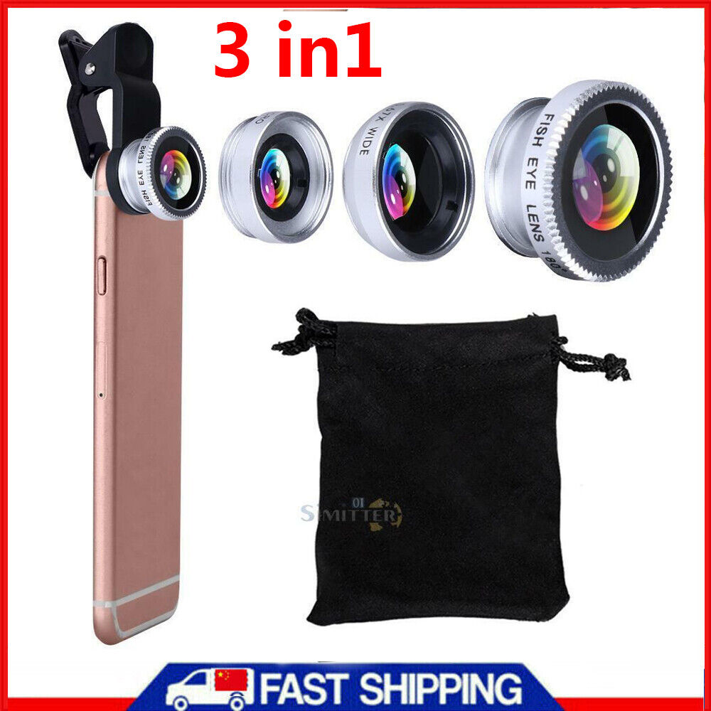 3 in1 Universal Fish Eye+Wide Angle+Macro Camera Clip-on Lens for iPhone Samsung