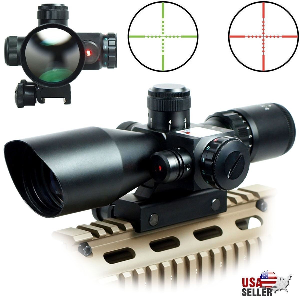2.5-10x40 Tactical Rifle Scope Red Green Mil-dot illuminated Red Laser Mount