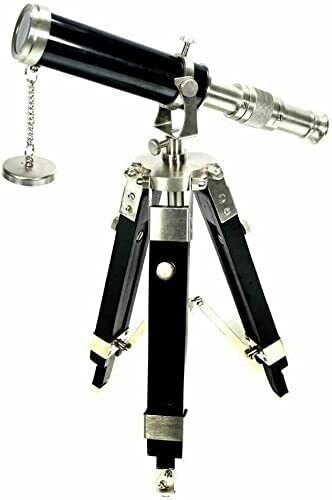 Handmade Brass Metal Spyglass Telescope with Black Stand Tripod Stand 9 Inc