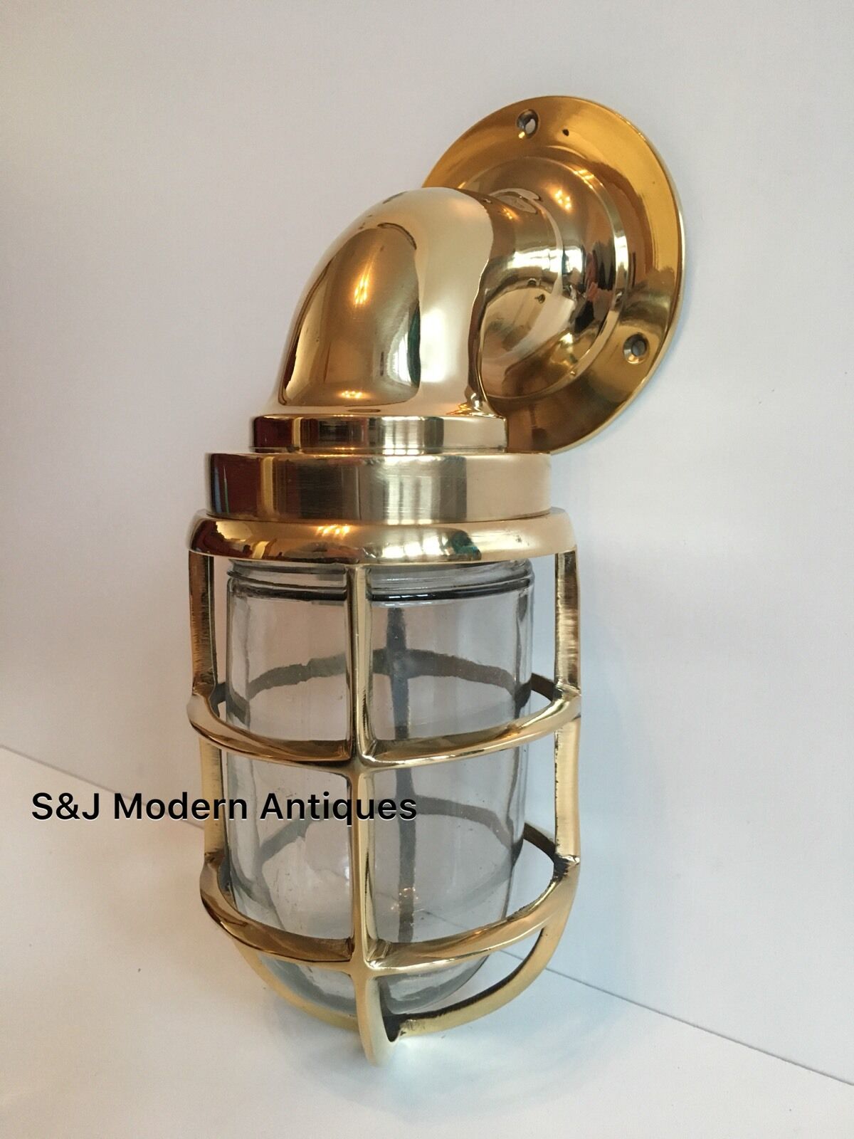 Antique Industrial Wall Light Vintage Retro Cage Bulkhead Gold Brass Ship Lamp