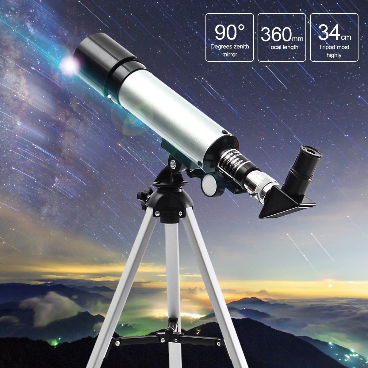 90X Telescope 360mm Astronomy Refractor Telescope with Adjustable Tripod