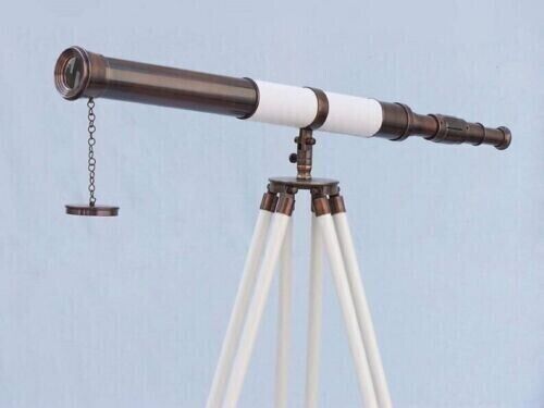 Antique White & Brown Telescope With Tripod Stand For Watching Bird & Stars