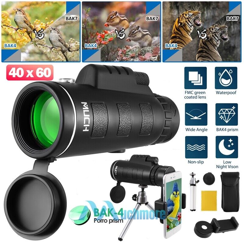 New HD 40X60 Zoom BK-4 Prism Lens Monocular Telescope+Tripod+Clip for Cell Phone