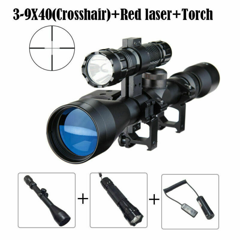 CVLIFE 3-9X40 Crosshair Tactical Sniper Hunting Scope With Red Laser Torch