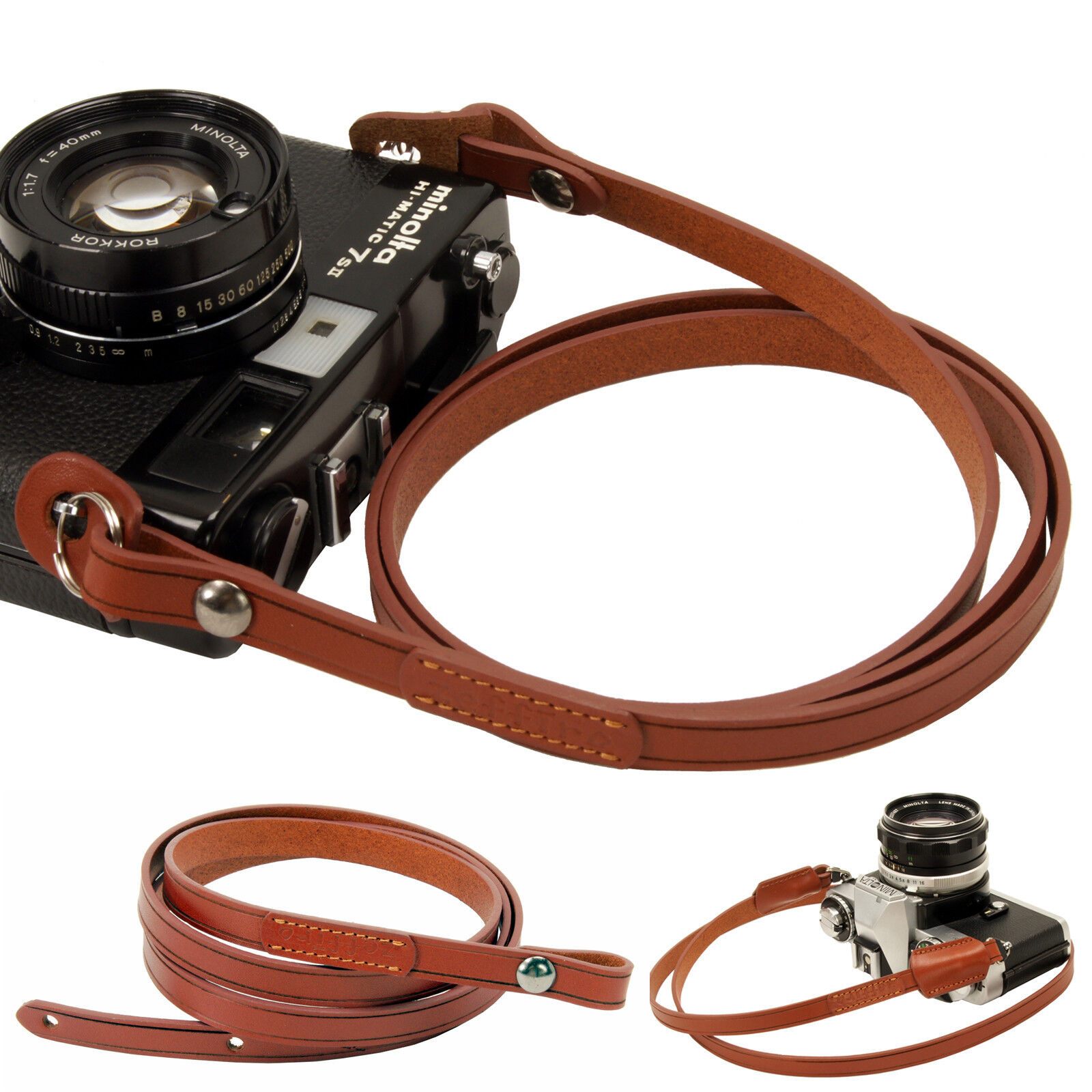 Brown whole leather Camera neck shoulder strap for Film SLR DSLR RF Leica Digi