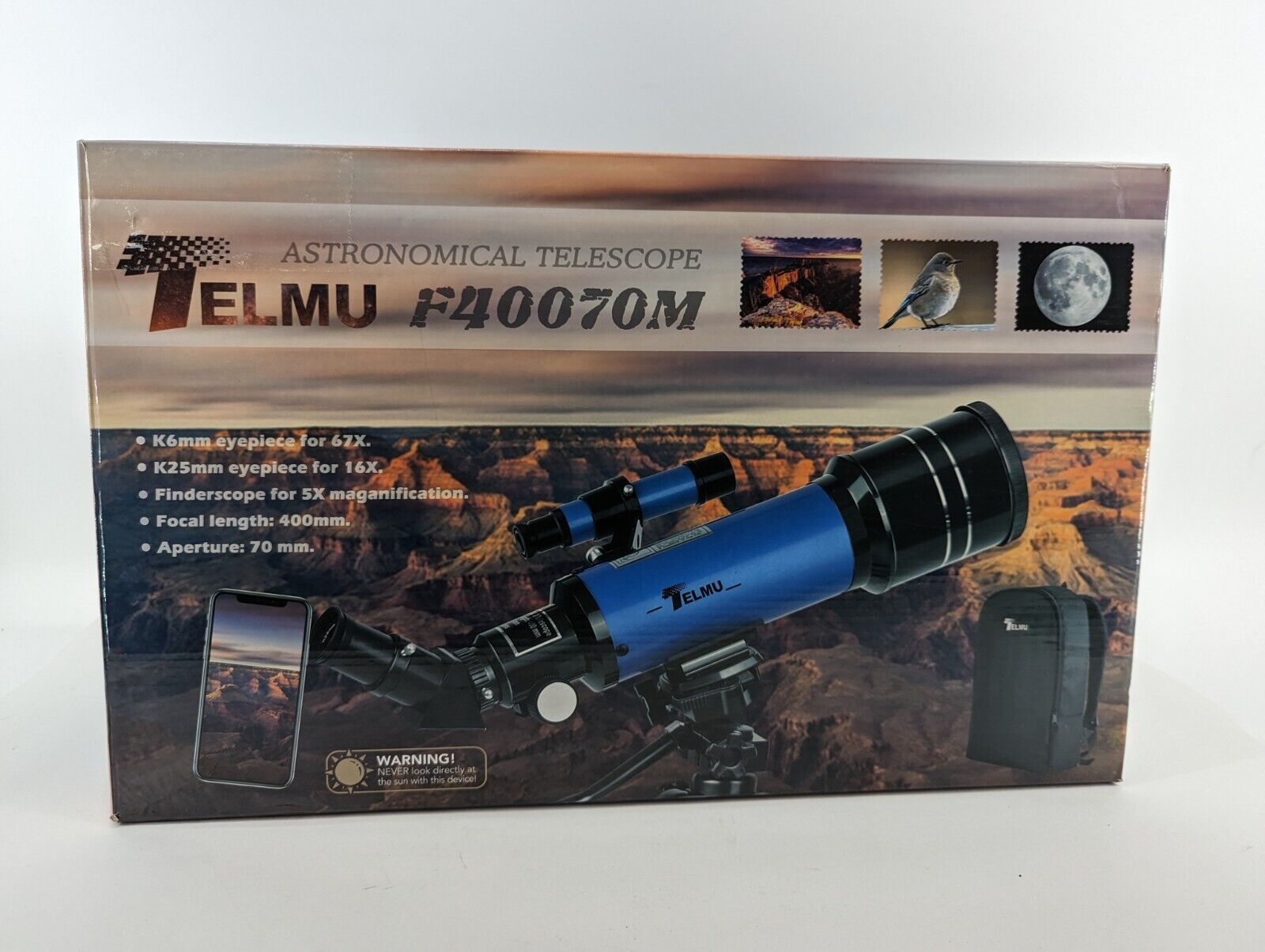 Elmu F40070m Telescope W/ Tripod & Backpack In Box