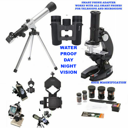  TELESCOPE LUNAR AND FOR STAR OBSERVATION + MICROSCOPE BINOCULARS +PHONE MOUNT