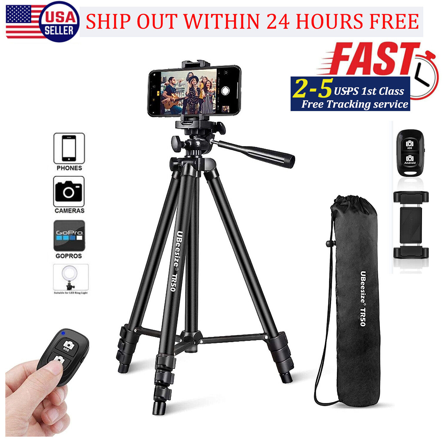 Universal Camera Tripod Stand Holder Mount Remote For iPhone Samsung Cell Phone