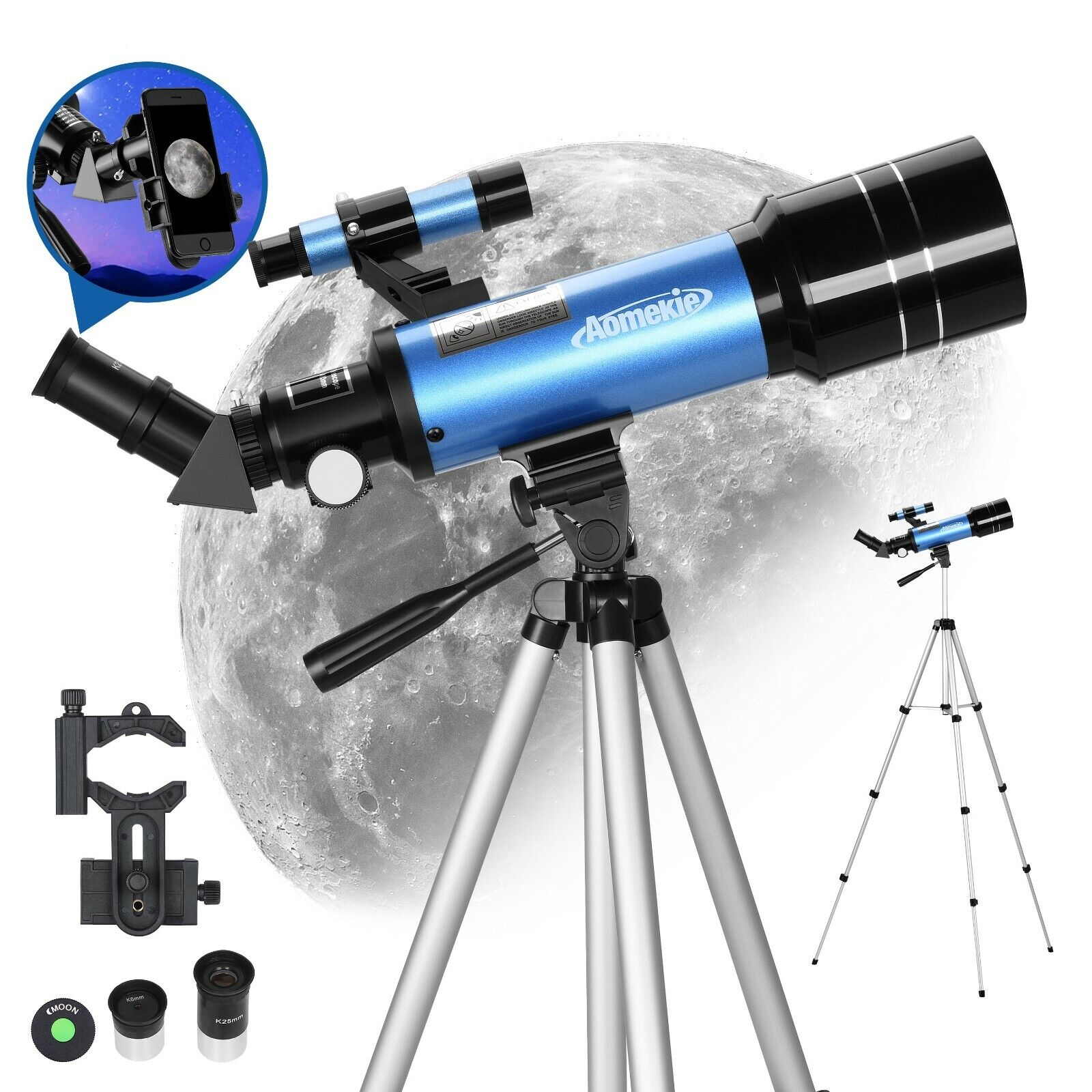 400/70mm Astronomical Telescope Refractor Adjustable Tripod Kids Beginner Gift