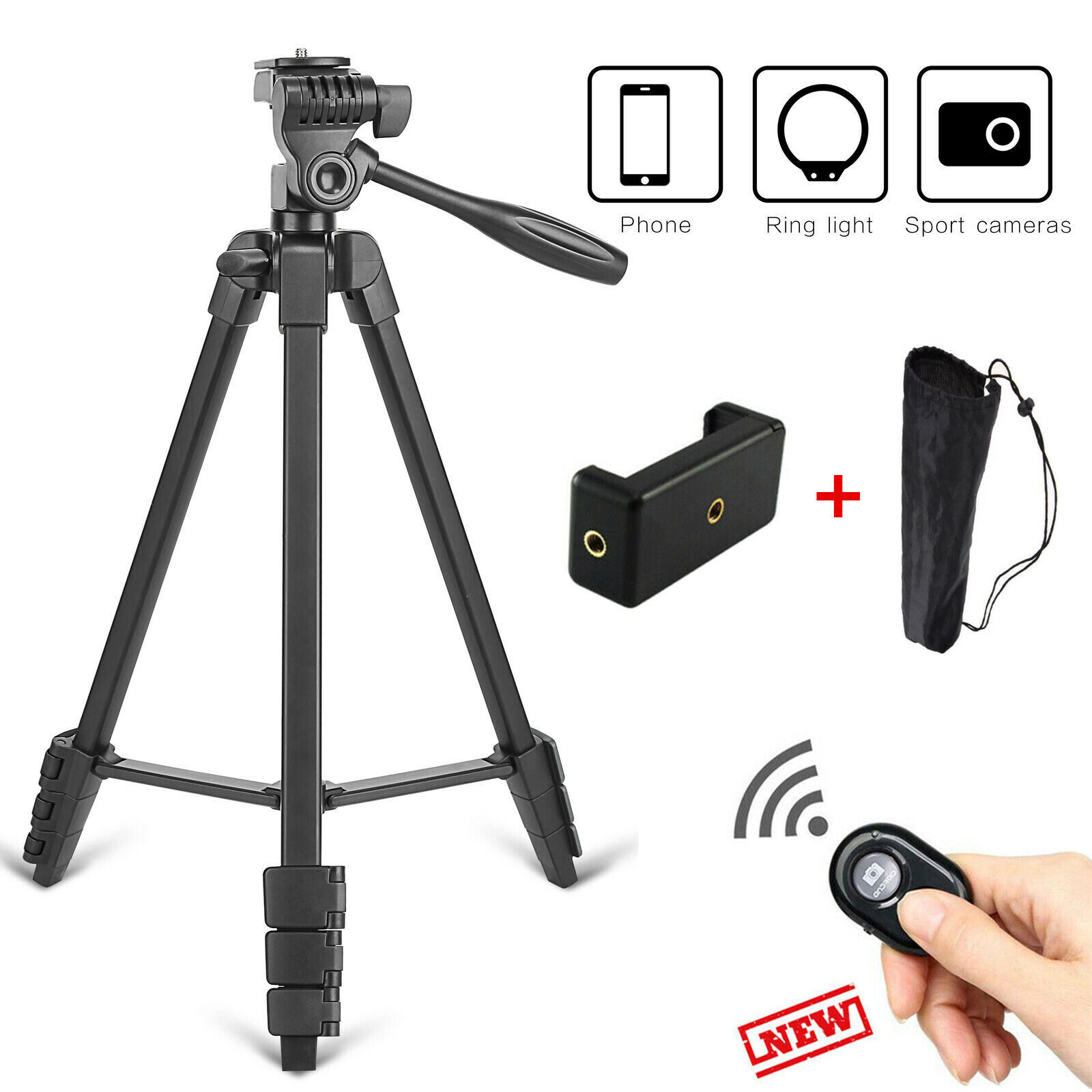 52\'\' DSLR Camera Tripod Stand Holder Mount, Phone Tripod with Bluetooth Remote