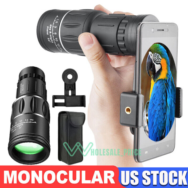 16x52 Day/Night Vision Zoom HD Monocular with Universal Camera Phone Holder Kit