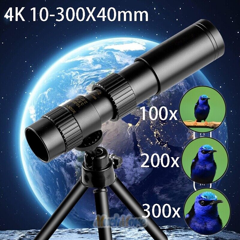 Day/Night 10-300X 40mm Zoom High Power BAK4 Monocular Telescope Waterproof+Case